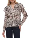 Bagatelle Printed Flutter Yoke Blouse In Animal Print
