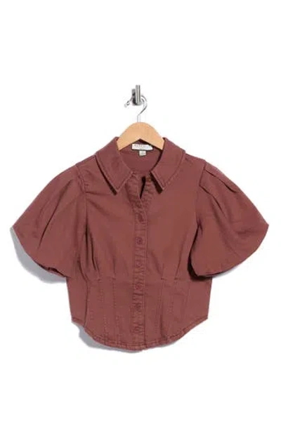 Bagatelle Puff Sleeve Corset Shirt In Brown