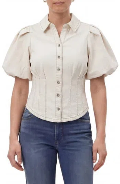 Bagatelle Puff Sleeve Corset Shirt In Neutral