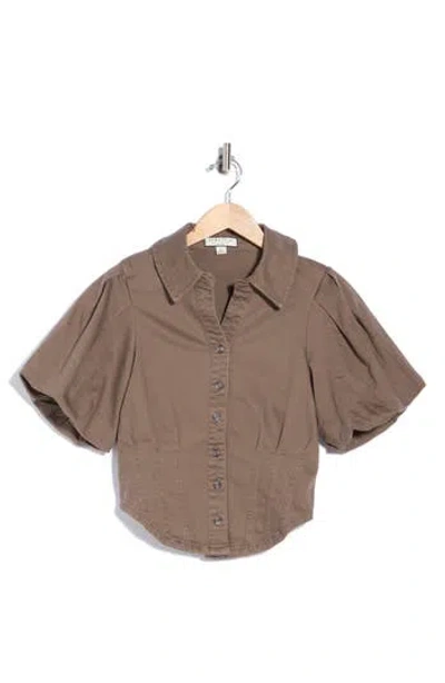Bagatelle Puff Sleeve Corset Shirt In Burgundy