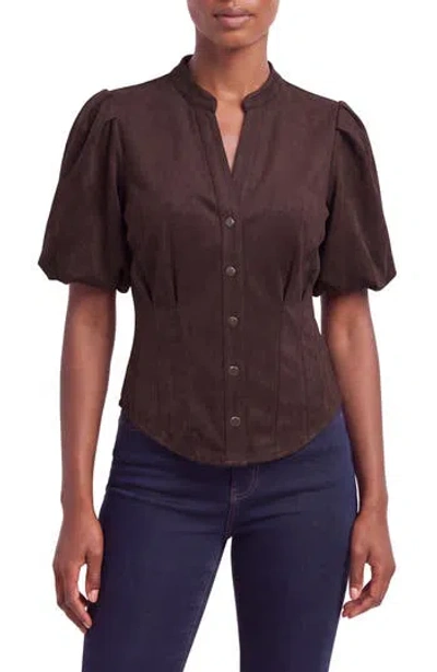 Bagatelle Puff Sleeve Faux Suede Shirt In Bitter