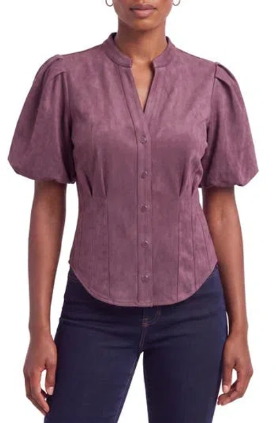 Bagatelle Puff Sleeve Faux Suede Shirt In Purple