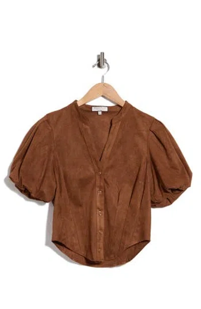 Bagatelle Puff Sleeve Faux Suede Shirt In Whiskey