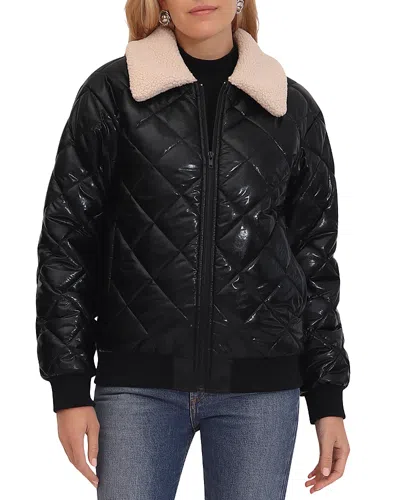 Bagatelle Quilted Bomber Faux Fur Jacket In Black