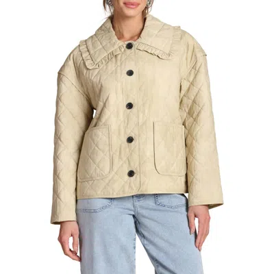 Bagatelle Ruffled Collar Diamond Quilted Jacket In Yellow