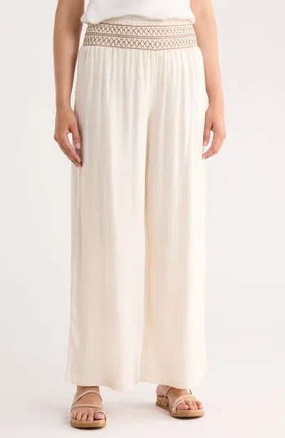 Bagatelle Smocked Waist Wide Leg Pants In Metallic