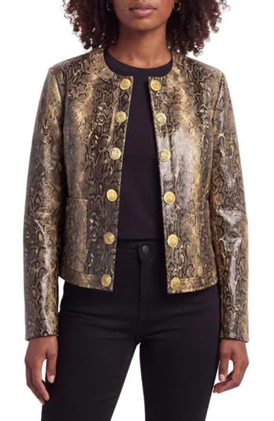 Bagatelle Snakeskin Print Faux Leather Collarless Jacket In Multi