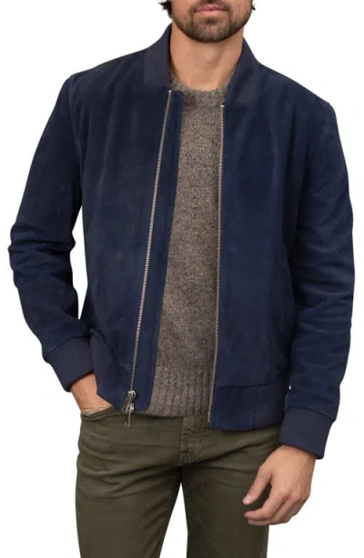 Bagatelle Suede Bomber Jacket In Navy