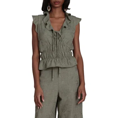 Bagatelle Tie Front Smocked Top In Green