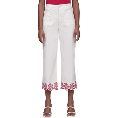 Bagatelle Wide Leg Crop Embroidered Pants In Pink