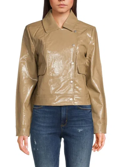 Bagatelle Women's Relaxed Fit Faux Leather Biker Jacket In Taupe