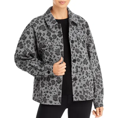 Bagatelle Womens Animal Print Collared Shirt Jacket In Gray