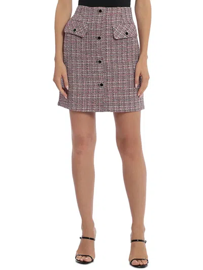 Bagatelle Womens Tweed Button A-line Skirt In Pink