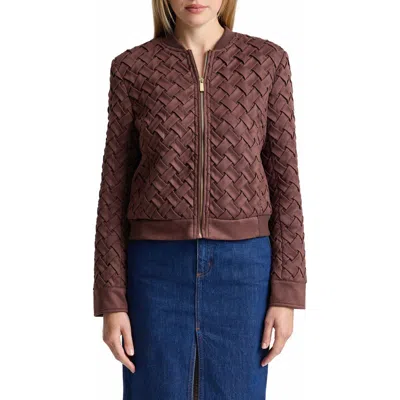 Bagatelle Woven Bomber Jacket In Chocolate Brown