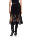 Bagatelle.nyc Bagatelle Faux Suede Fringe Midi Skirt In Black