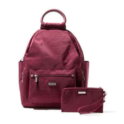 Baggallini All Day Backpack With Rfid Phone Wristlet In Red
