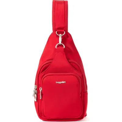 Baggallini Central Park Sling Bag In Crimson Red Twill