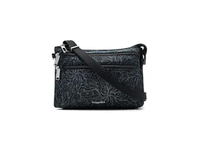 Baggallini Classic Anti-theft Stash Crossbody Cross Body Handbags Midnight Blossom Print: One Size In Blue