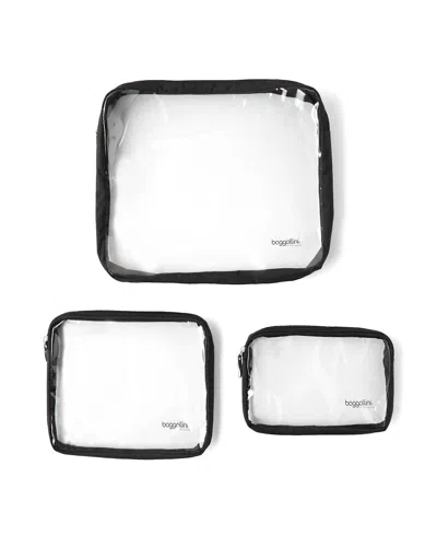 Baggallini Clear Travel Pouches 3 Piece Set Cosmetic Toiletry Bags In Black