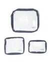 Baggallini Clear Travel Pouches 3 Piece Set Cosmetic Toiletry Bags In Blue