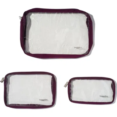 Baggallini Clear Travel Pouches 3 Piece Set In Purple
