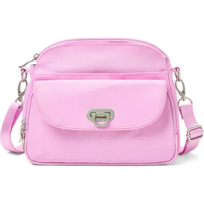 Baggallini Coastal Flip Lock Crossbody Bag In Hibiscus Pink