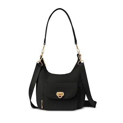Baggallini Coastal Flip Lock Half Moon Bag In Black W/ Gold Hardware
