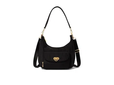 Baggallini Coastal Flip Lock Half Moon Bag Cross Body Handbags Black With Gold Hardware: One Size
