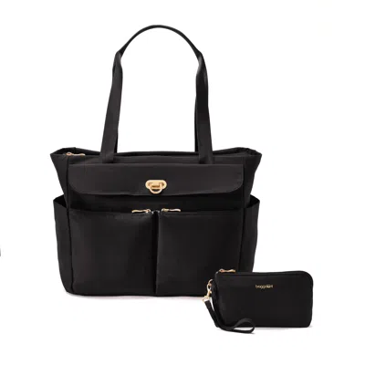 Baggallini Coastal Flip Lock Tote Bag In Black