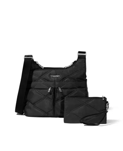 Baggallini Cross Over Crossbody Bag In Black Quilt