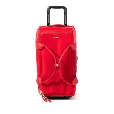 Baggallini Gramercy Wheeled Carry On Duffel Bag In Crimson Red Twill