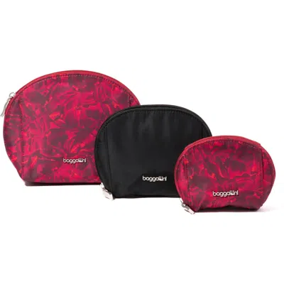 Baggallini Harmony Cosmetic Bag Set Of 3 In Red Divine Rose Multi