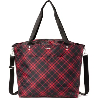Baggallini Large Carryall  Crossbody Tote Bag In Crimson Tartan