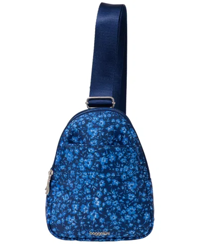 Baggallini Mini Double Zip Sling Bag In Blue