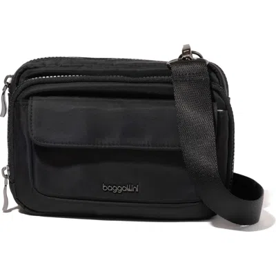 Baggallini Modern Double Zip Crossbody Bag In Black Twill