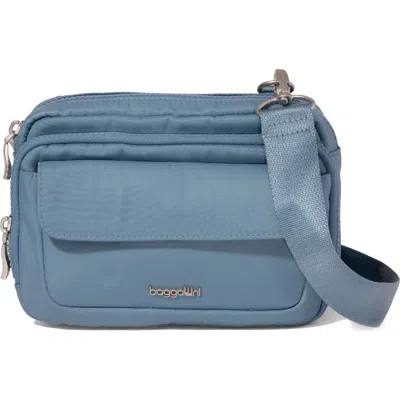 Baggallini Modern Double Zip Crossbody Bag In Cornflower Twill