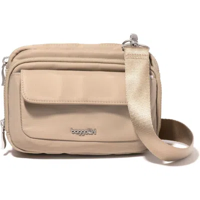 Baggallini Modern Double Zip Crossbody Bag In Taupe Twill