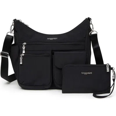 Baggallini Modern Everywhere Hobo Crossbody Bag With Wristlet In Black