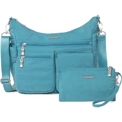 Baggallini Modern Everywhere Hobo Crossbody Bag With Wristlet In Blue