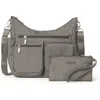 Baggallini Modern Everywhere Hobo Crossbody Bag With Wristlet In Sterling Shimmer