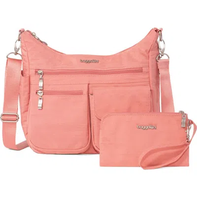 Baggallini Modern Everywhere Hobo Crossbody Bag With Wristlet In Pink