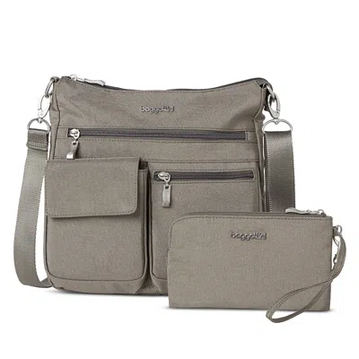 Baggallini Modern Everywhere Slim Crossbody Bag In Sterling Silver
