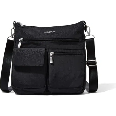 Baggallini Modern Everywhere Slim Crossbody Bag With Rfid Wristlet In Black Cheetah Emboss