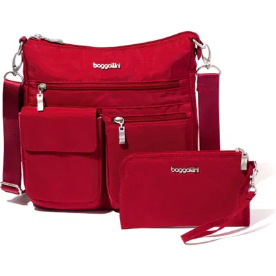 Baggallini Modern Everywhere Slim Crossbody Bag With Rfid Wristlet In Crimson Red