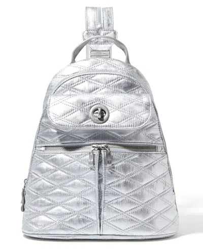 Baggallini Naples Convertible Backpack In Silver Metallic Quilt