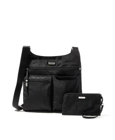Baggallini On Track Zip Crossbody Bag In Black Cheetah Emboss