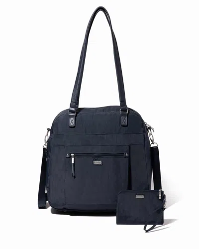 Baggallini Overnight Expandable Laptop Tote Weekender Bag With Rfid Wristlet In Blue