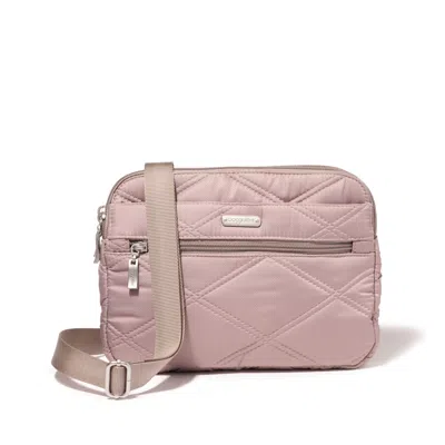Baggallini Quilted Double Zip Anytime Crossbody In Pink