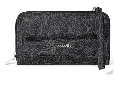 Baggallini Rfid Phone Wallet Crossbody Cross Body Handbags Midnight Blossom Print: One Size In Blue
