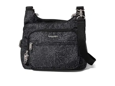 Baggallini Securtex Anti-theft Crossover Crossbody Cross Body Handbags Midnight Blossom Print: One Size In Blue